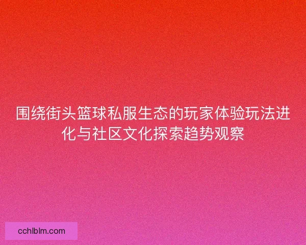 围绕街头篮球私服生态的玩家体验玩法进化与社区文化探索趋势观察